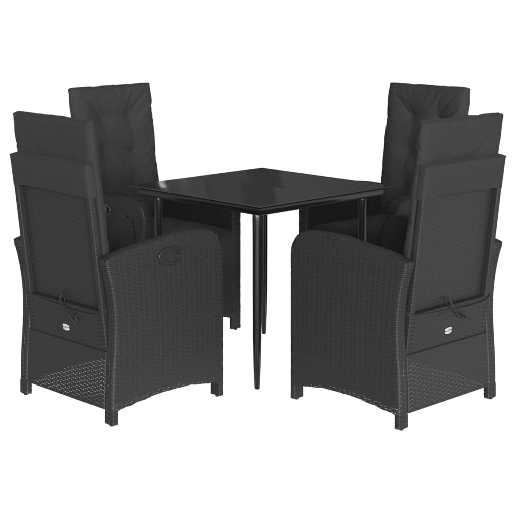 Ensemble à manger de jardin coussins 5pcs Noir Résine tressée