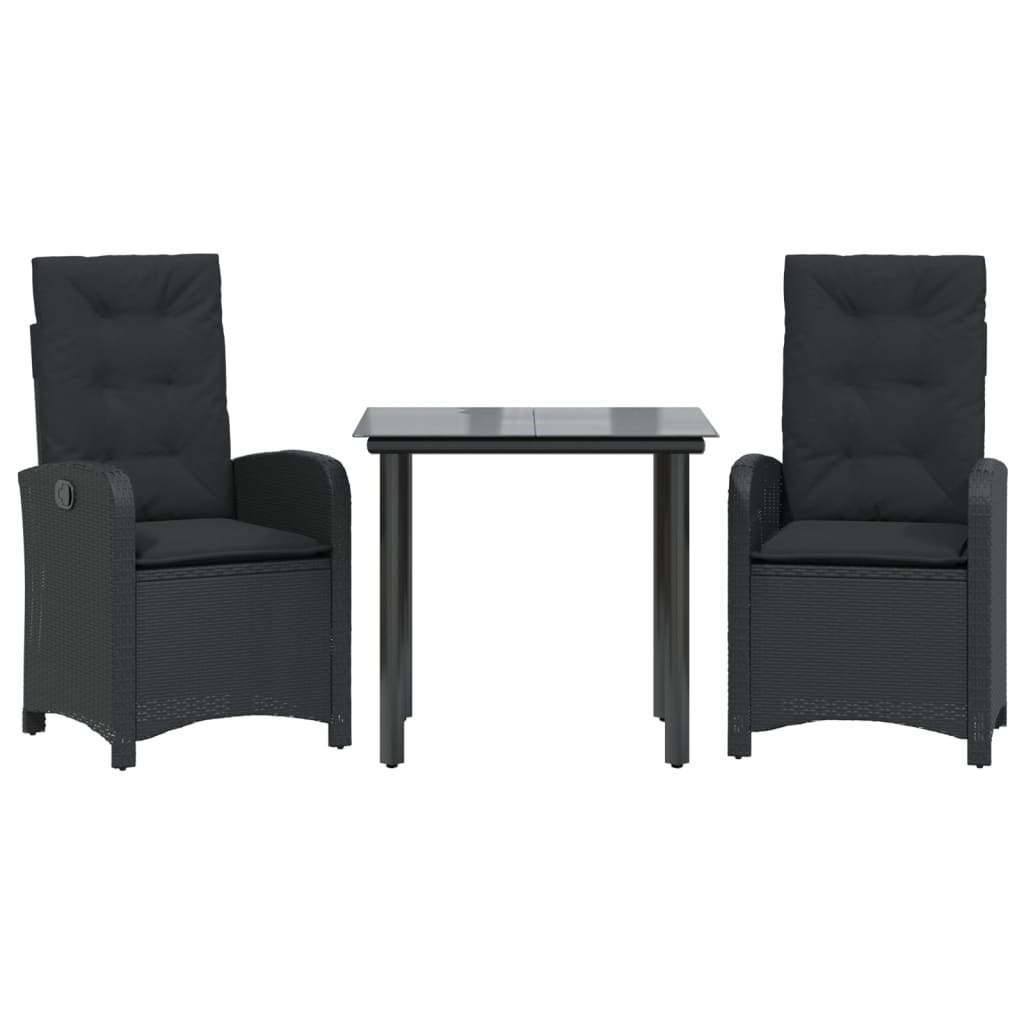 Ensemble à manger de jardin avec coussins 3 pcs Noir
