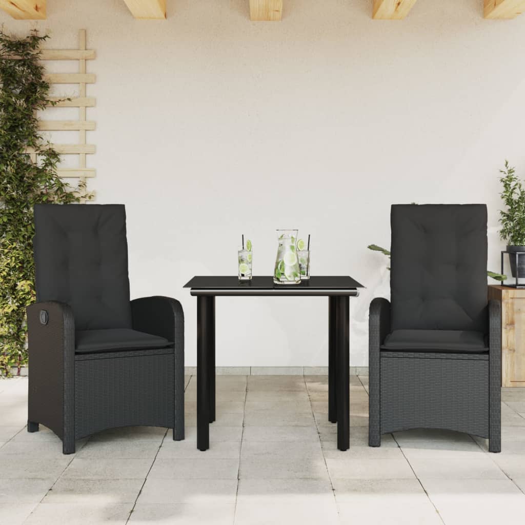Ensemble à manger de jardin avec coussins 3 pcs Noir - XIOS