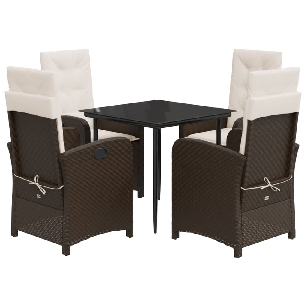 Ensemble à manger de jardin 5 pcs et coussins marron poly rotin