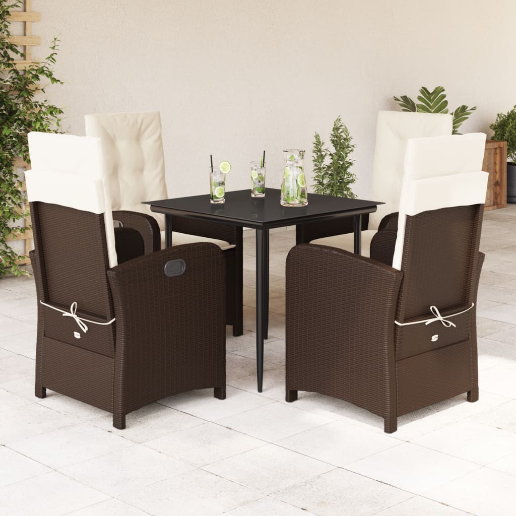 Ensemble à manger de jardin 5 pcs et coussins marron poly rotin - XIOS