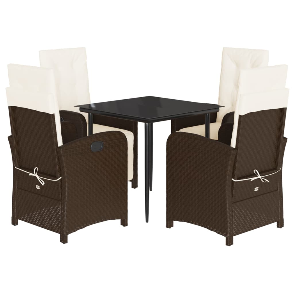 Ensemble à manger de jardin 5 pcs et coussins marron poly rotin