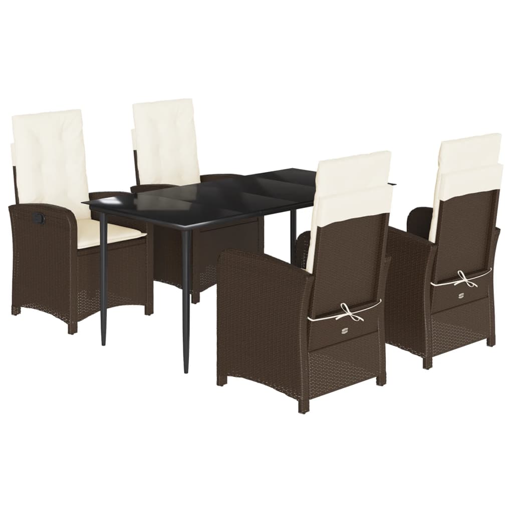 Ensemble à manger de jardin 5 pcs et coussins marron poly rotin