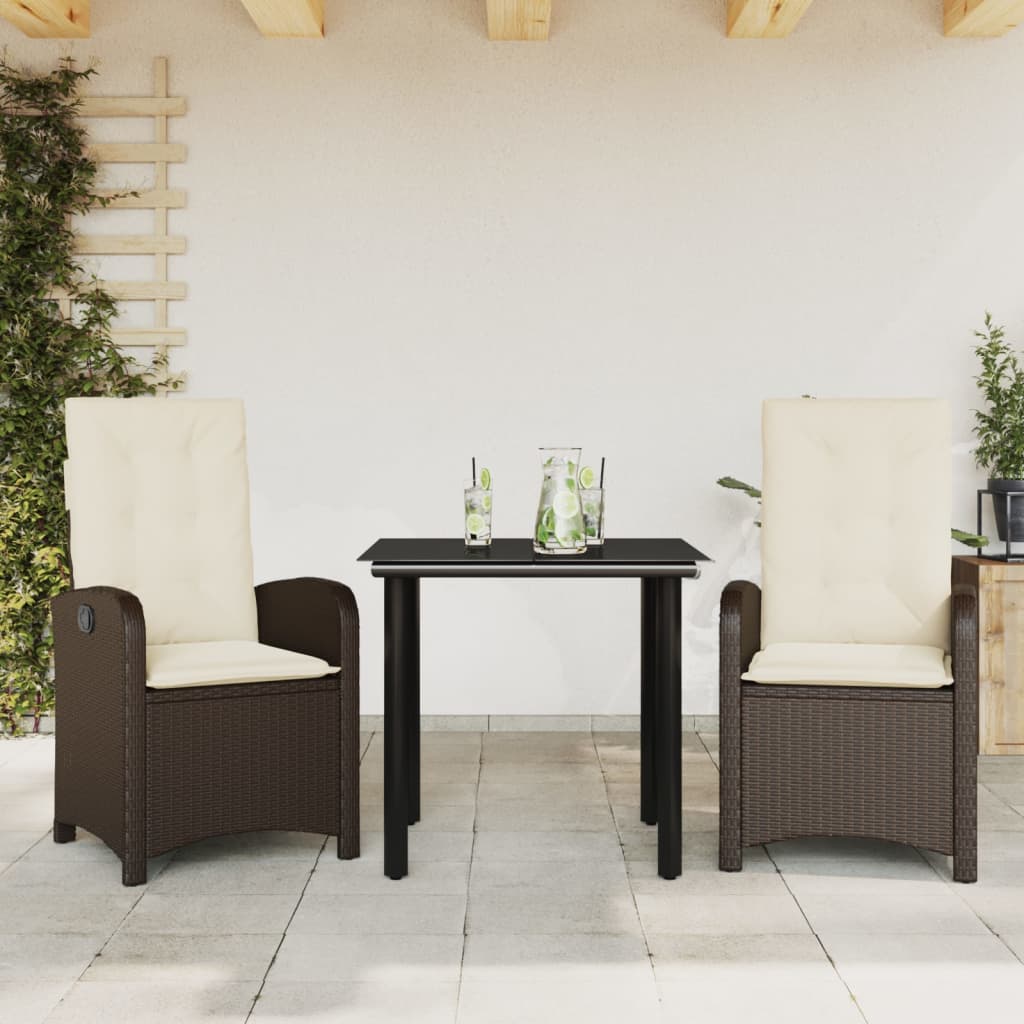 Ensemble à manger de jardin 3 pcs et coussins marron poly rotin - XIOS