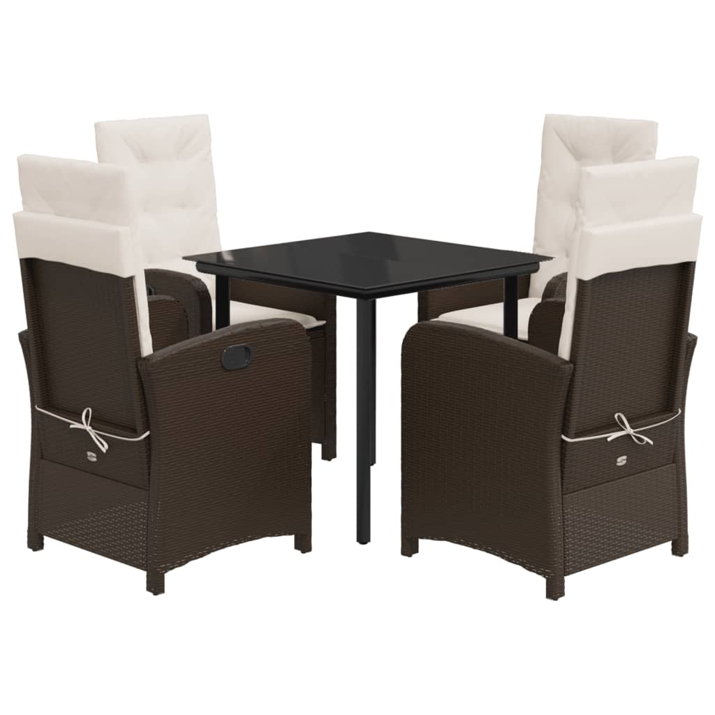 Ensemble à manger de jardin 5 pcs et coussins marron poly rotin