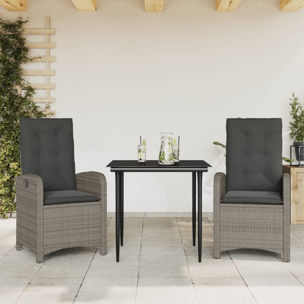 Ensemble à manger de jardin 3 pcs coussins gris résine tressée