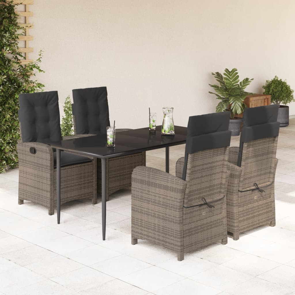 Ensemble à manger de jardin 5 pcs coussins gris résine tressée