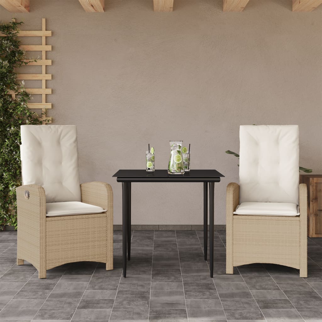 Ensemble à manger de jardin et coussins 3 pcs Beige poly rotin - XIOS