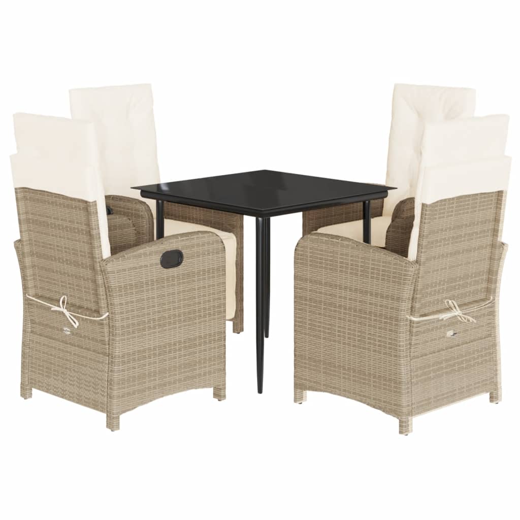 Ensemble à manger de jardin avec coussins 5pcs Beige poly rotin