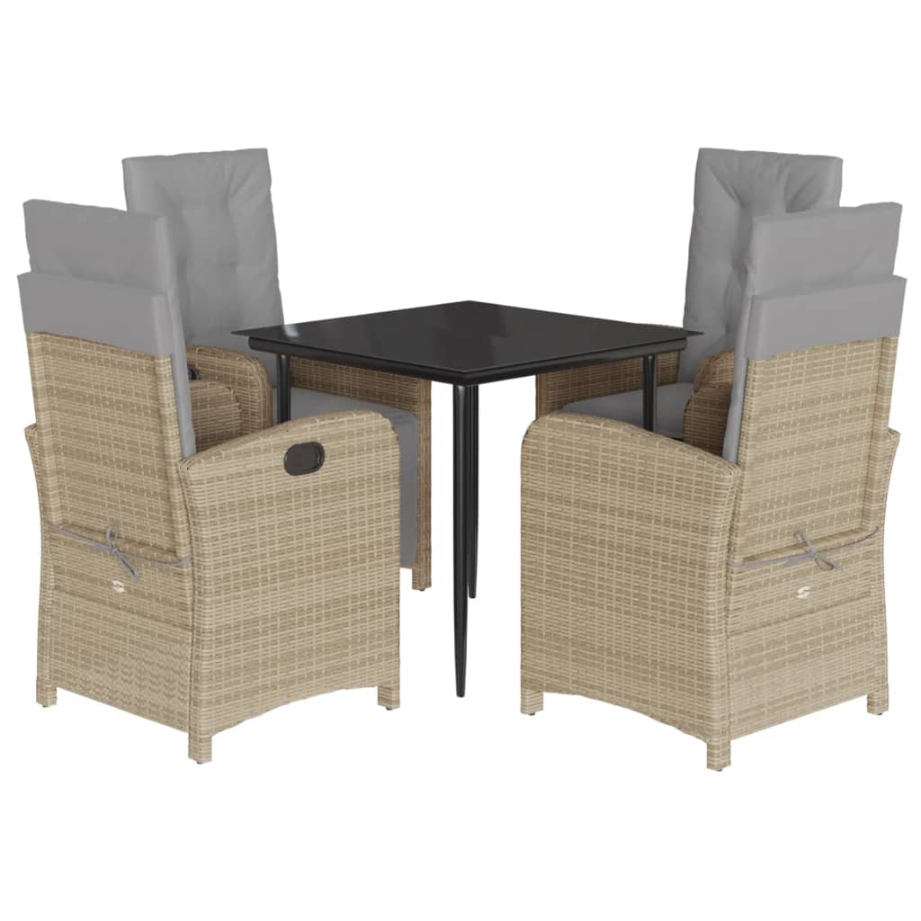 Ensemble à manger de jardin coussins 5 pcs mélange beige rotin