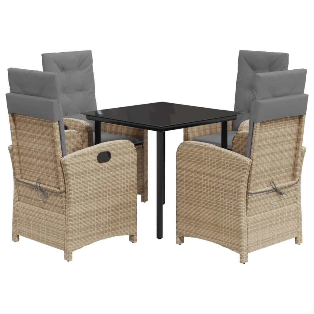 Ensemble à manger de jardin coussins 5 pcs mélange beige rotin
