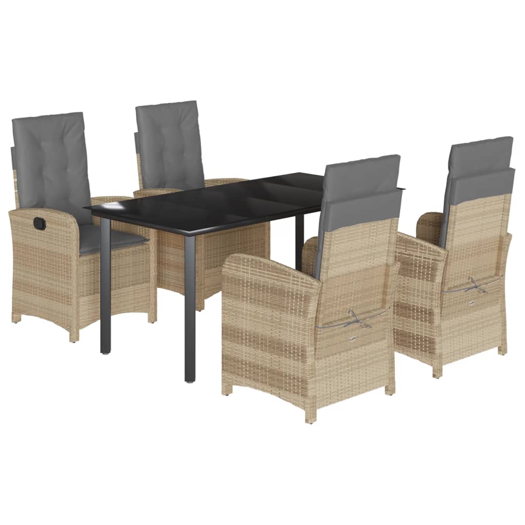 Ensemble à manger de jardin coussins 5 pcs mélange beige rotin