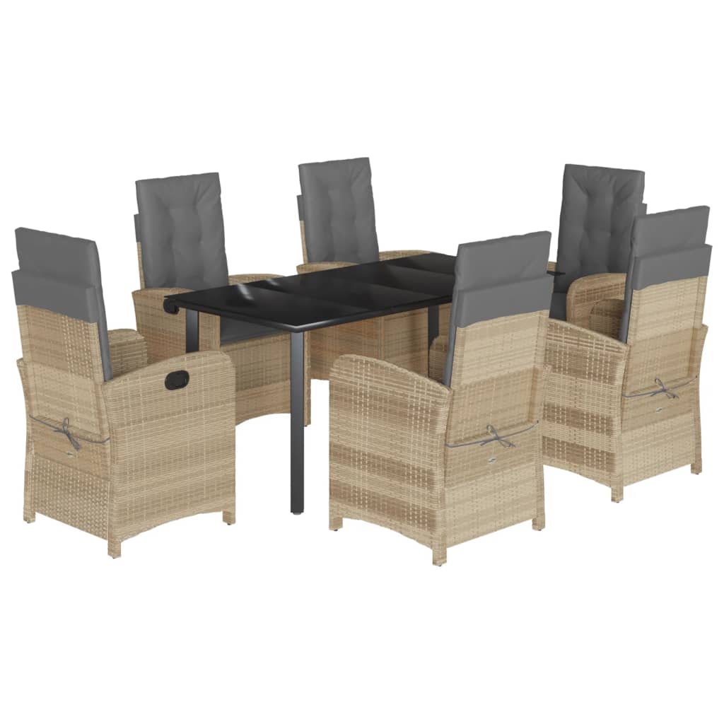 Ensemble à manger de jardin coussins 7 pcs mélange beige rotin