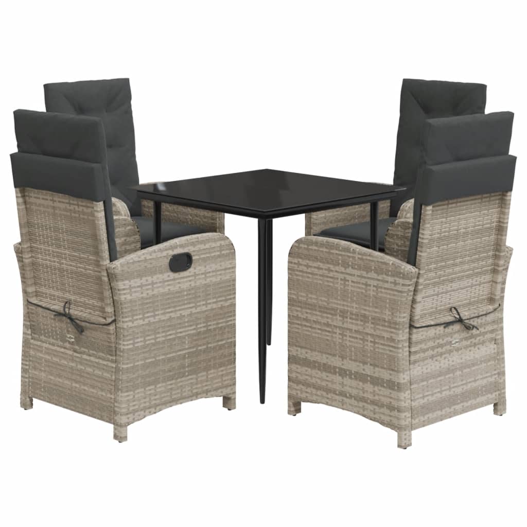 Ensemble à manger de jardin et coussins 5 pcs gris clair rotin