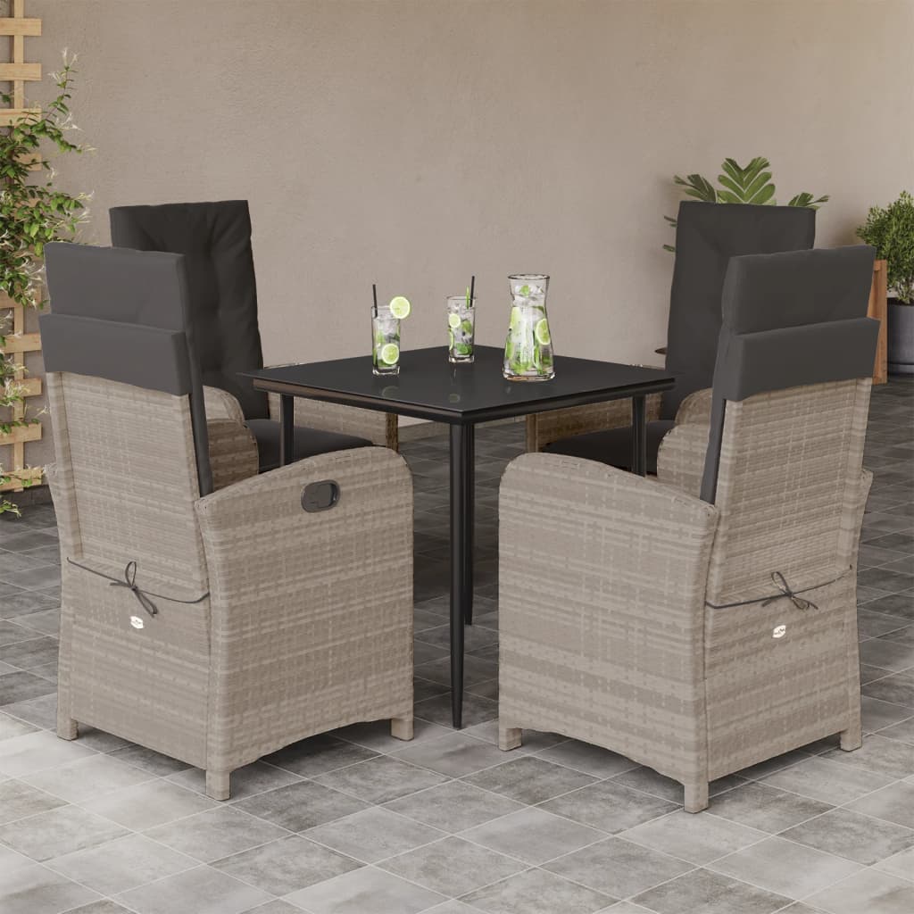 Ensemble à manger de jardin et coussins 5 pcs gris clair rotin