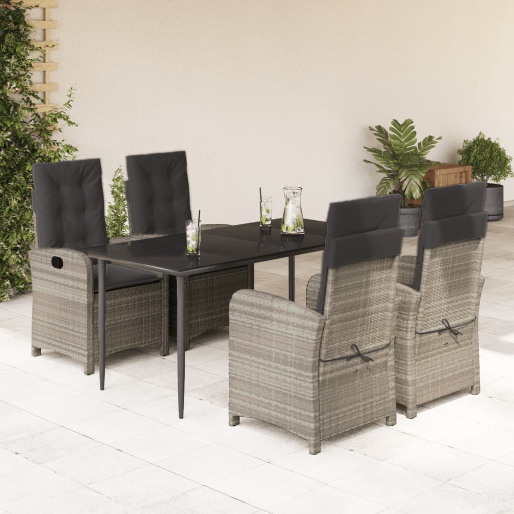 Ensemble à manger de jardin et coussins 5 pcs gris clair rotin