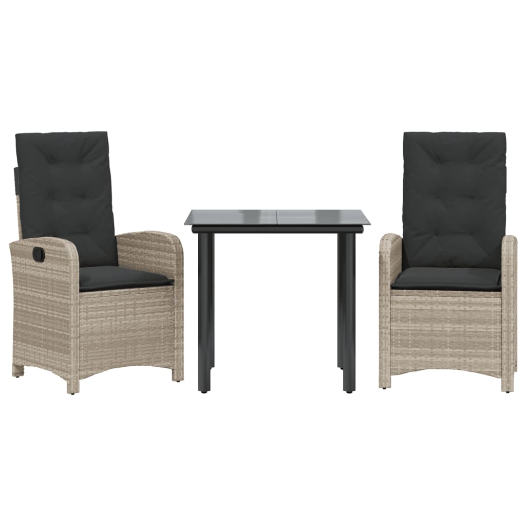 Ensemble à manger de jardin 3pcs coussins gris clair poly rotin - XIOS