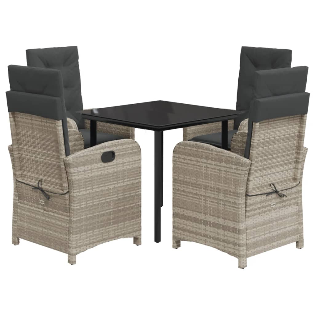 Ensemble à manger de jardin et coussins 5 pcs gris clair rotin