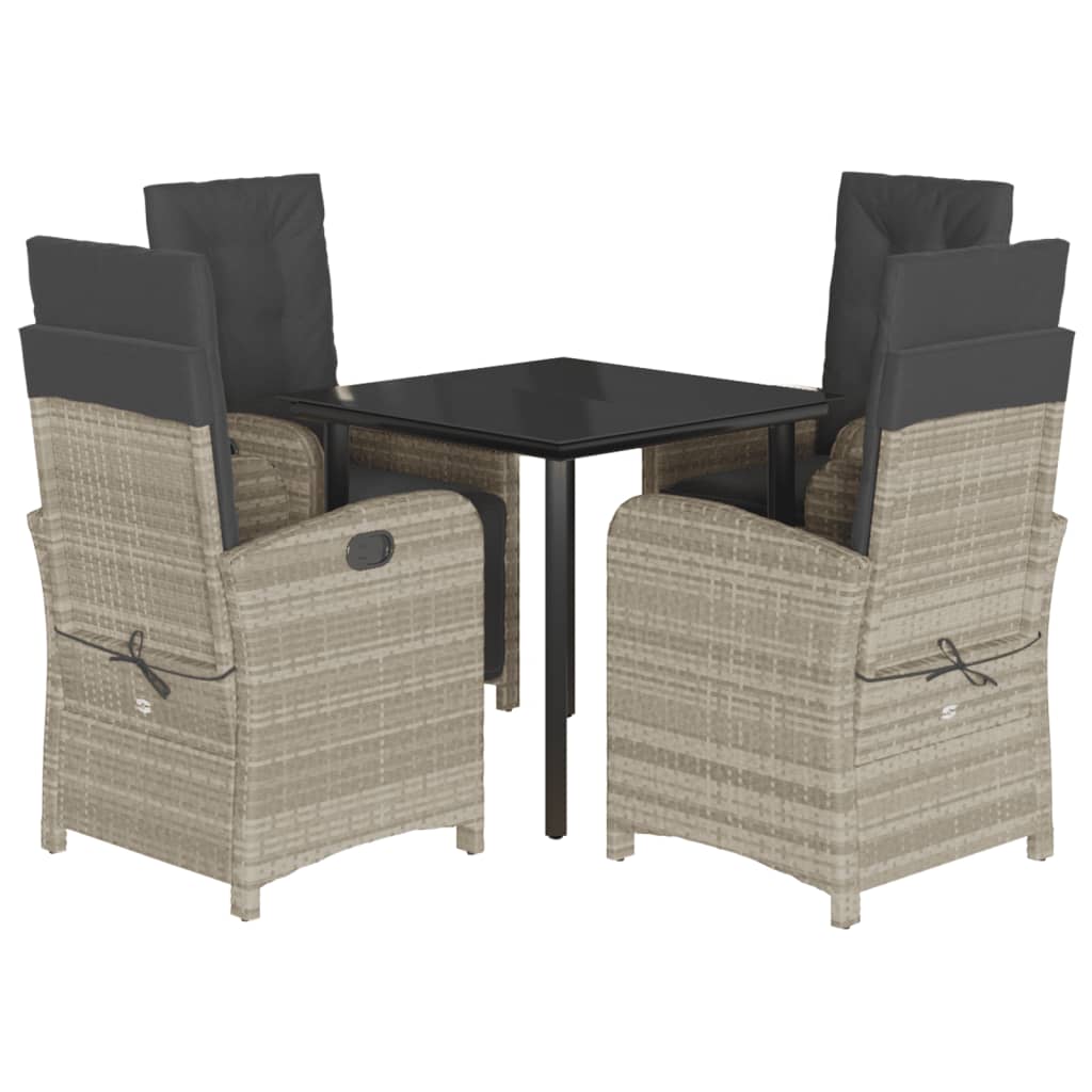 Ensemble à manger de jardin et coussins 5 pcs gris clair rotin