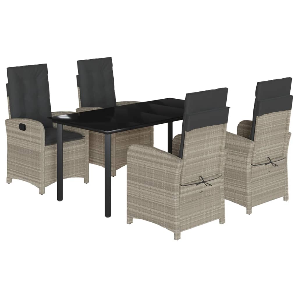 Ensemble à manger de jardin et coussins 5 pcs gris clair rotin