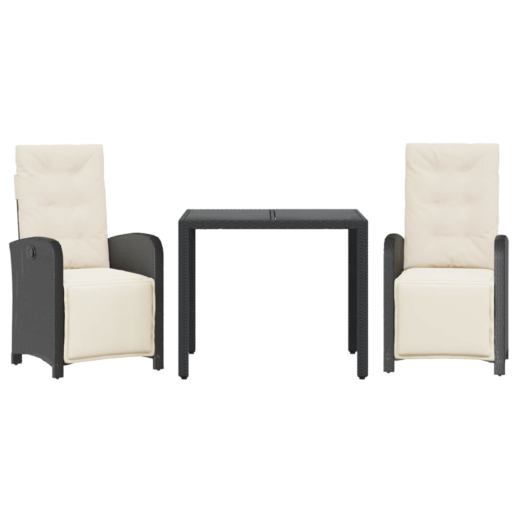 Ensemble de bistro 3 pcs avec coussins noir résine tressée