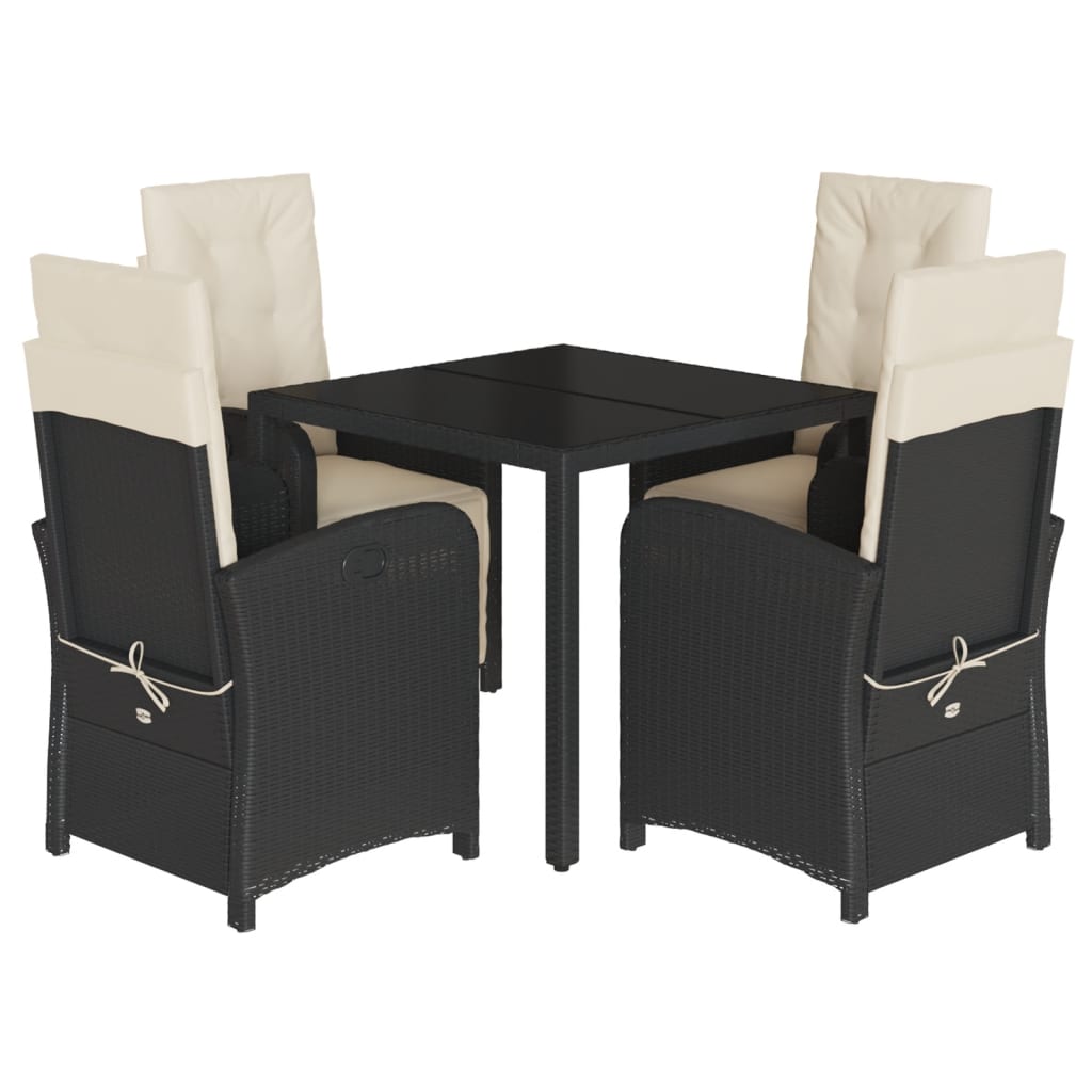 Ensemble à manger de jardin coussins 5pcs Noir Résine tressée