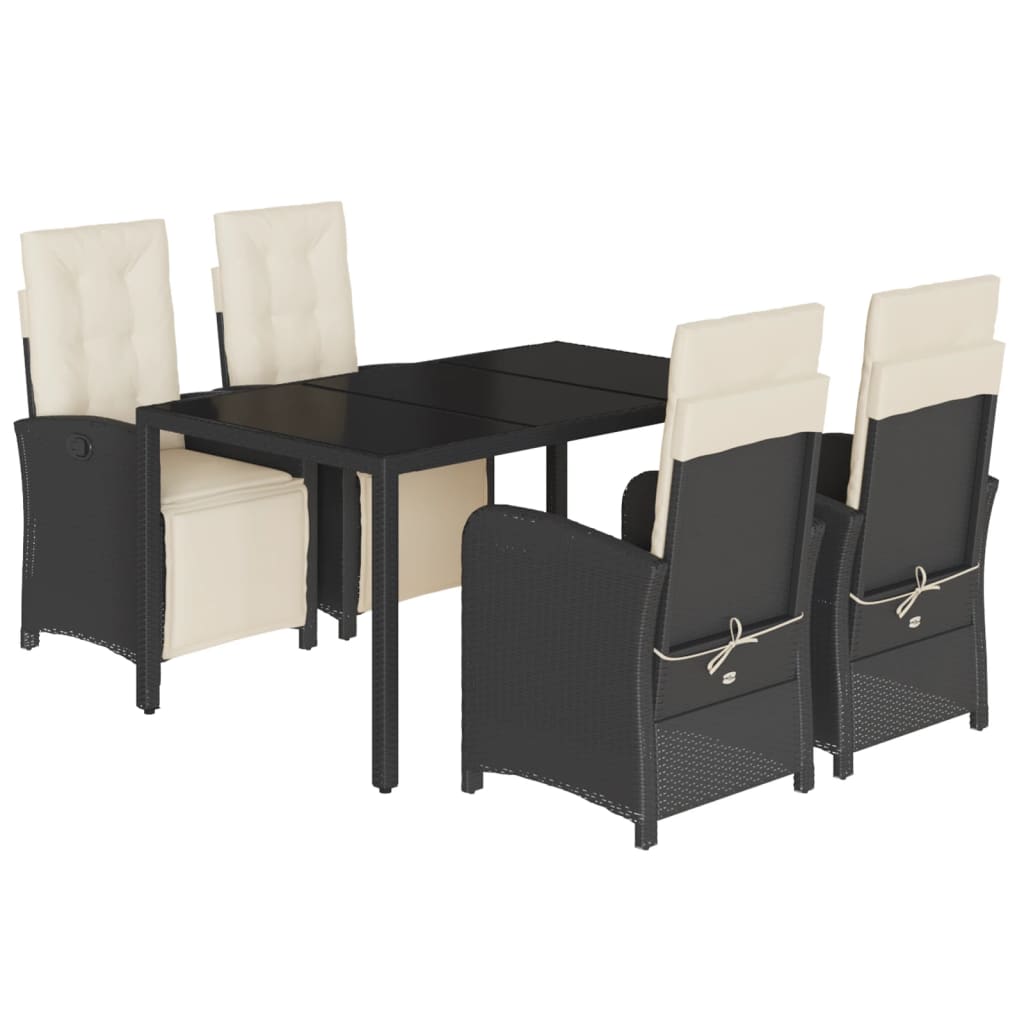 Ensemble à manger de jardin coussins 5pcs Noir Résine tressée