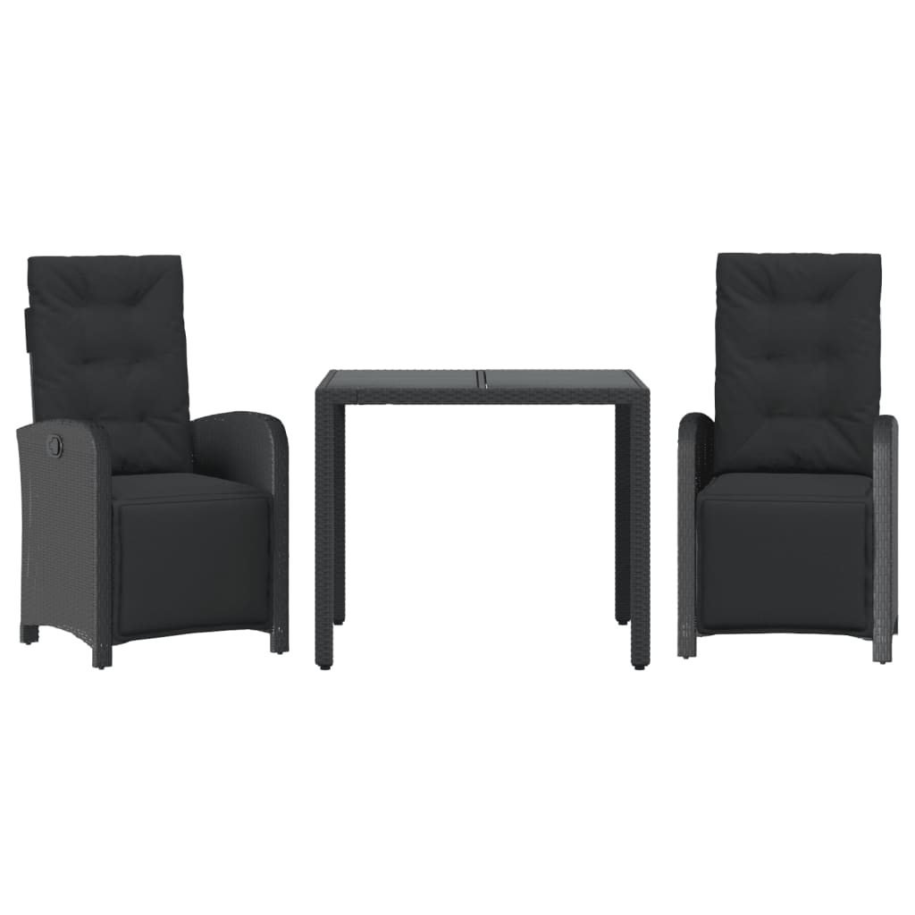 Ensemble de bistro 3 pcs avec coussins noir résine tressée