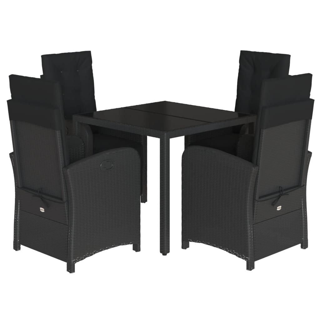Ensemble à manger de jardin coussins 5pcs Noir Résine tressée