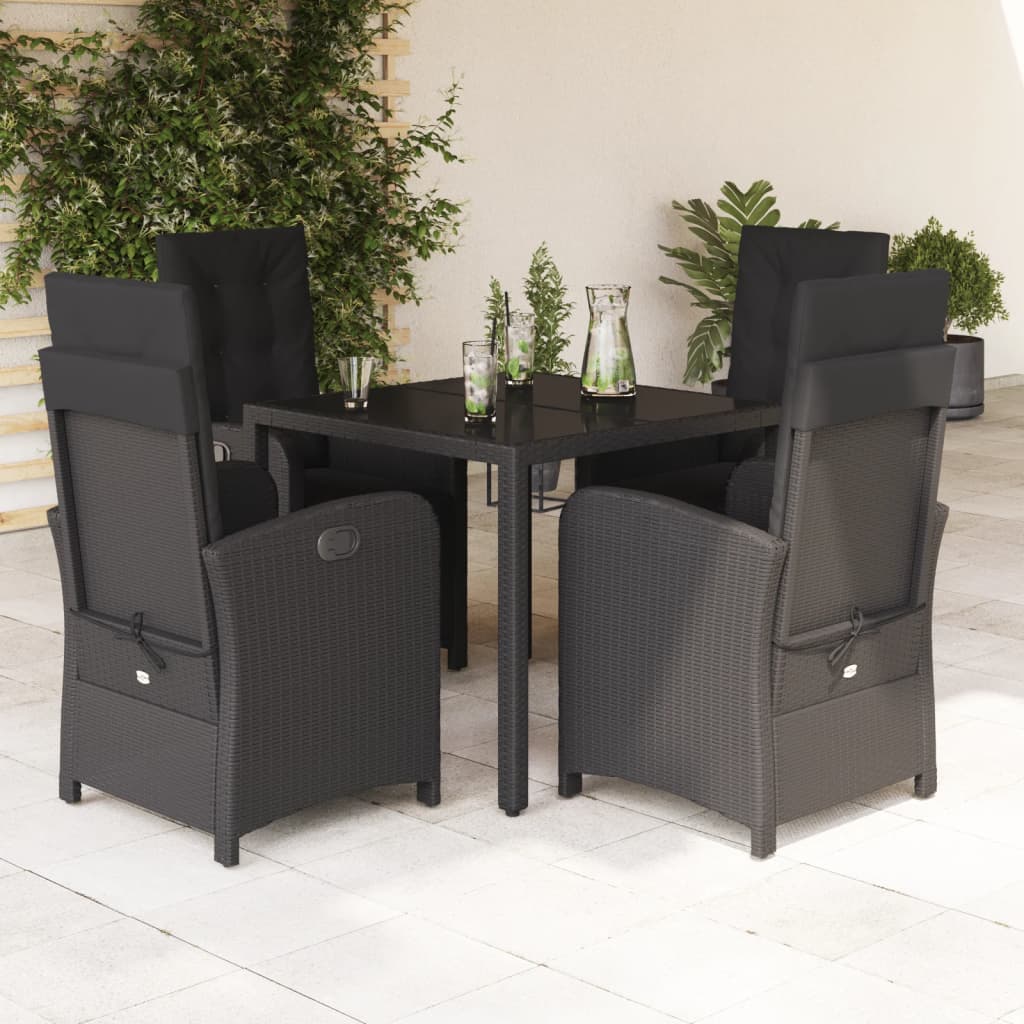 Ensemble à manger de jardin coussins 5pcs Noir Résine tressée