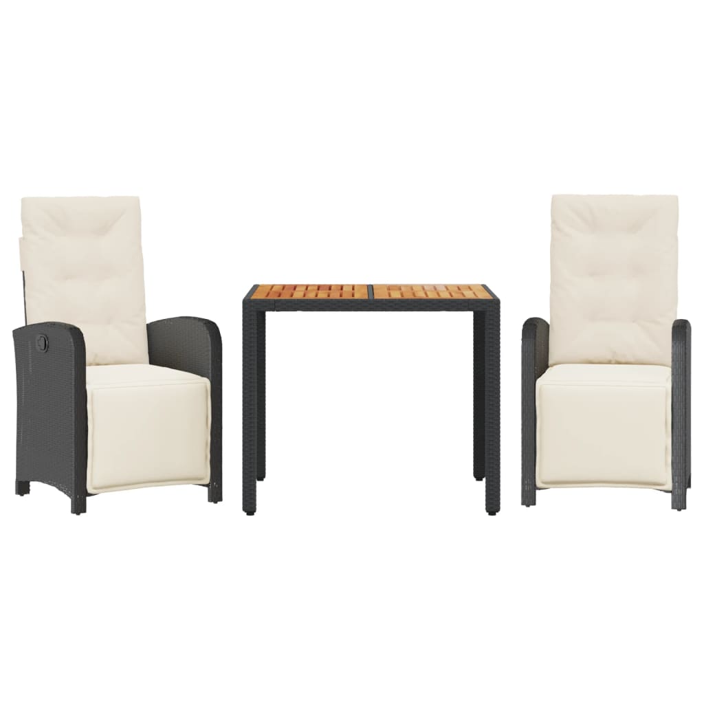 Ensemble de bistro 3 pcs avec coussins noir résine tressée
