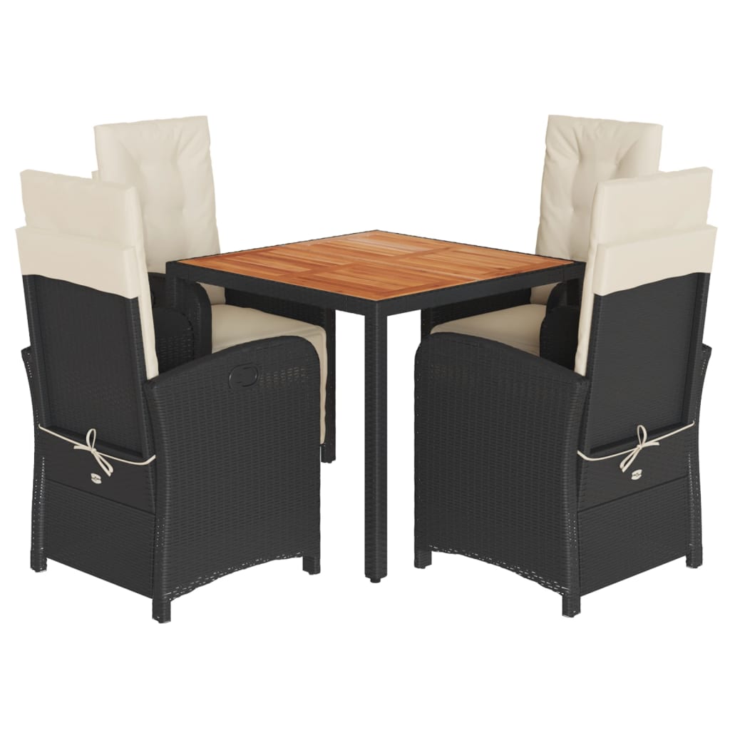 Ensemble à manger de jardin coussins 5pcs Noir Résine tressée