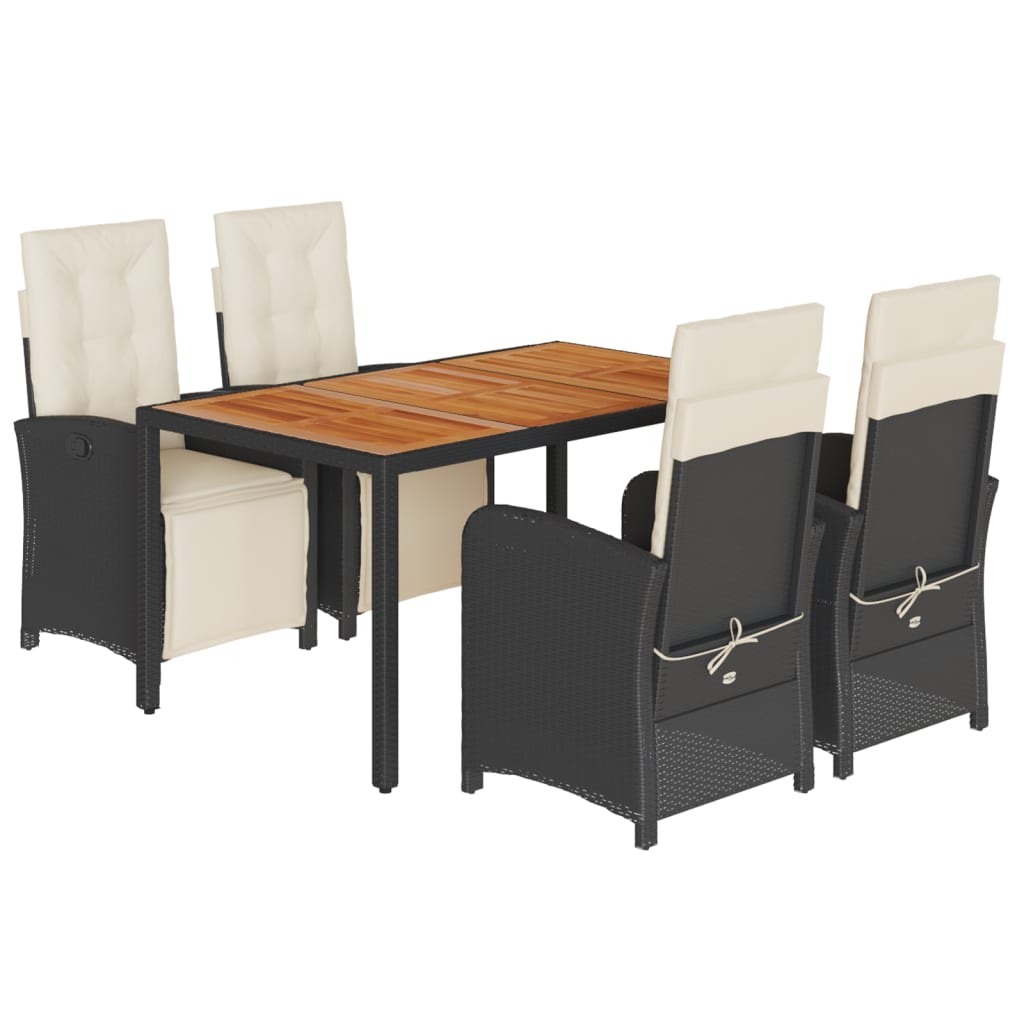 Ensemble à manger de jardin coussins 5pcs Noir Résine tressée