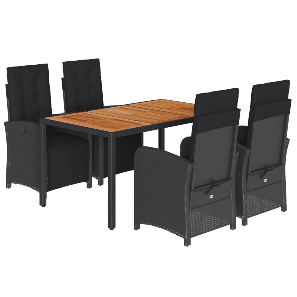 Ensemble à manger de jardin coussins 5pcs Noir Résine tressée