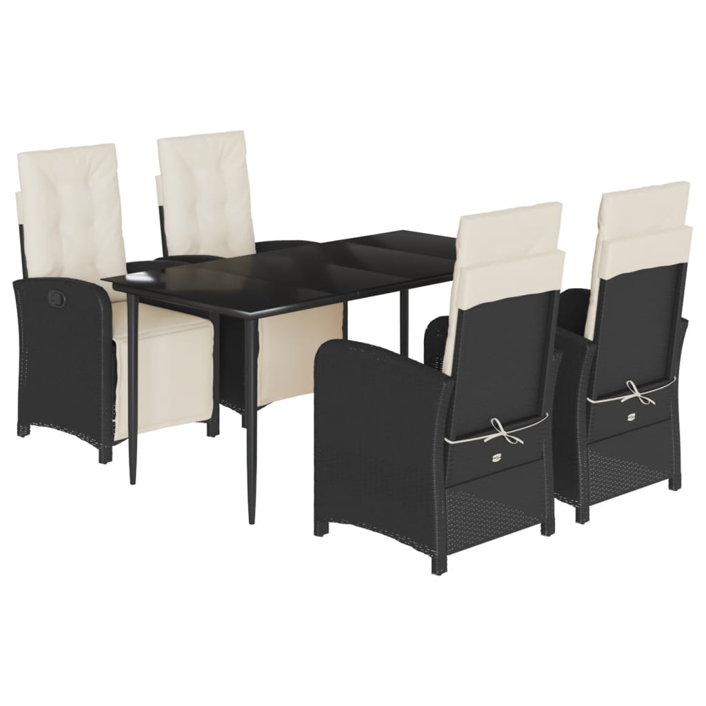 Ensemble à manger de jardin coussins 5pcs Noir Résine tressée