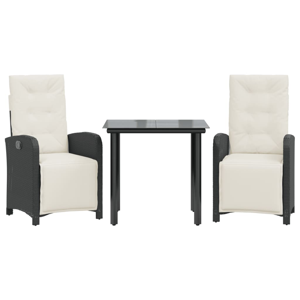 Ensemble de bistro 3 pcs avec coussins noir résine tressée