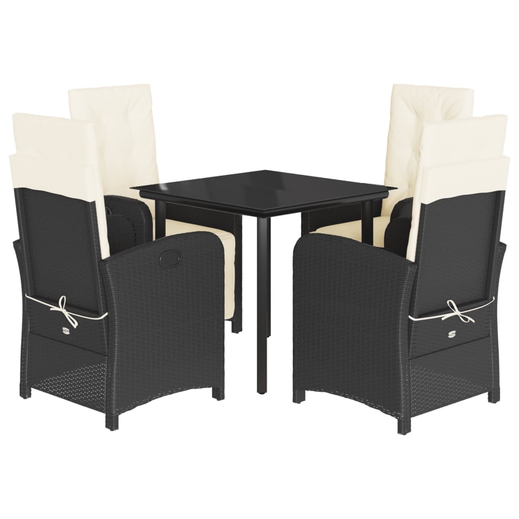 Ensemble à manger de jardin coussins 5pcs Noir Résine tressée