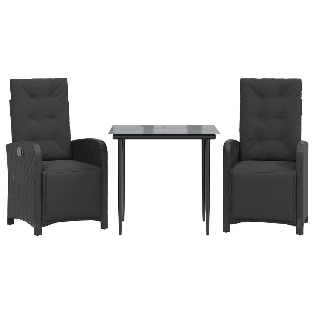 Ensemble de bistro 3 pcs avec coussins noir résine tressée