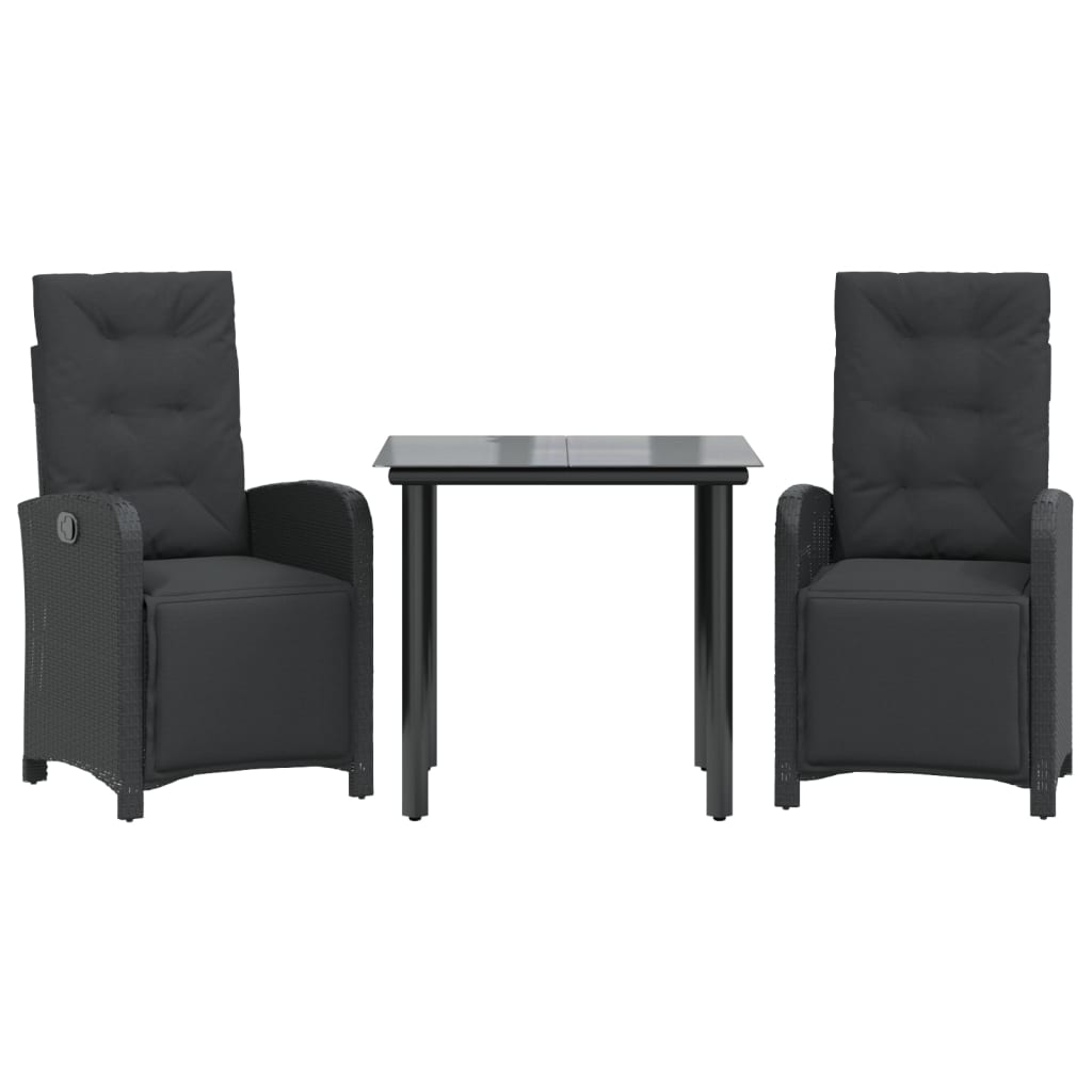 Ensemble de bistro 3 pcs avec coussins noir résine tressée