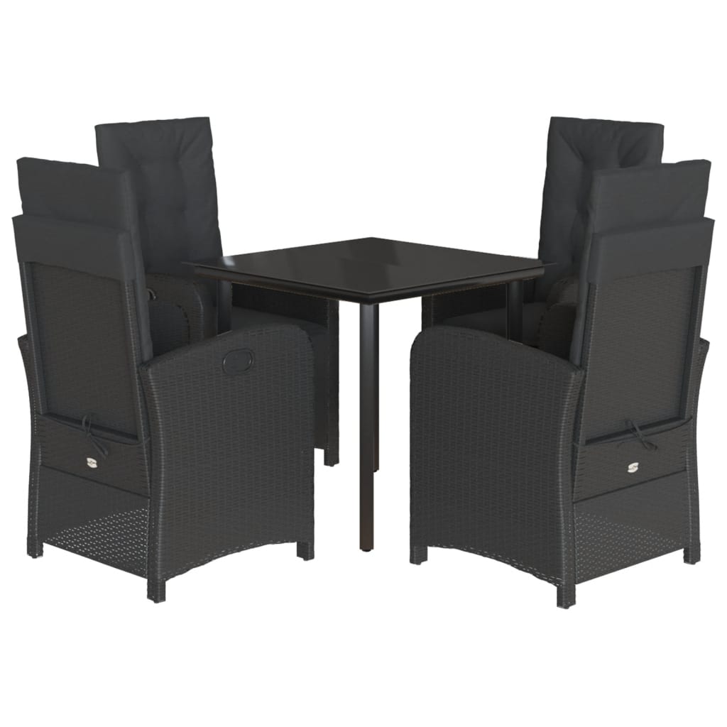 Ensemble à manger de jardin coussins 5pcs Noir Résine tressée