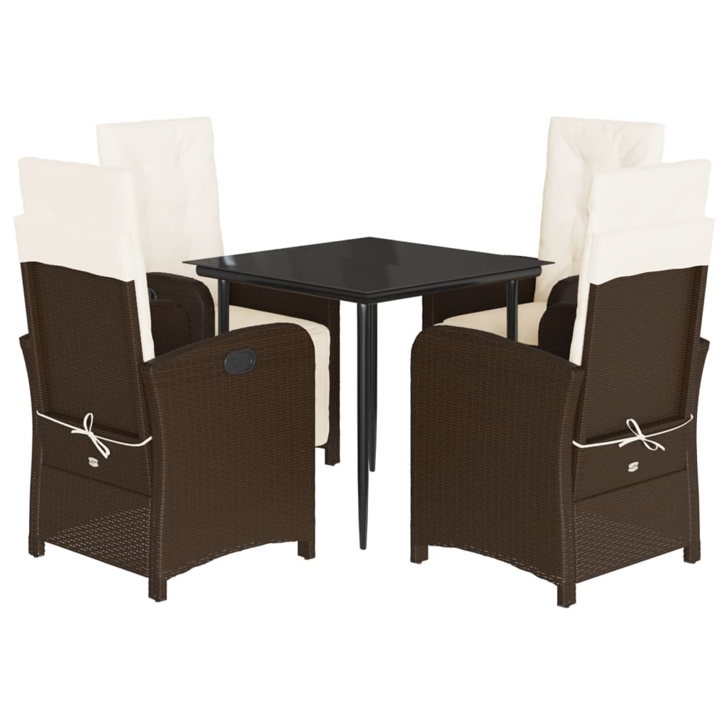 Ensemble à manger de jardin 5 pcs et coussins marron poly rotin