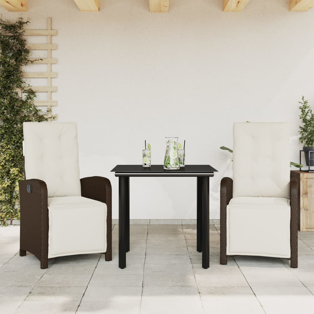 Ensemble de bistro 3 pcs avec coussins marron résine tressée - XIOS
