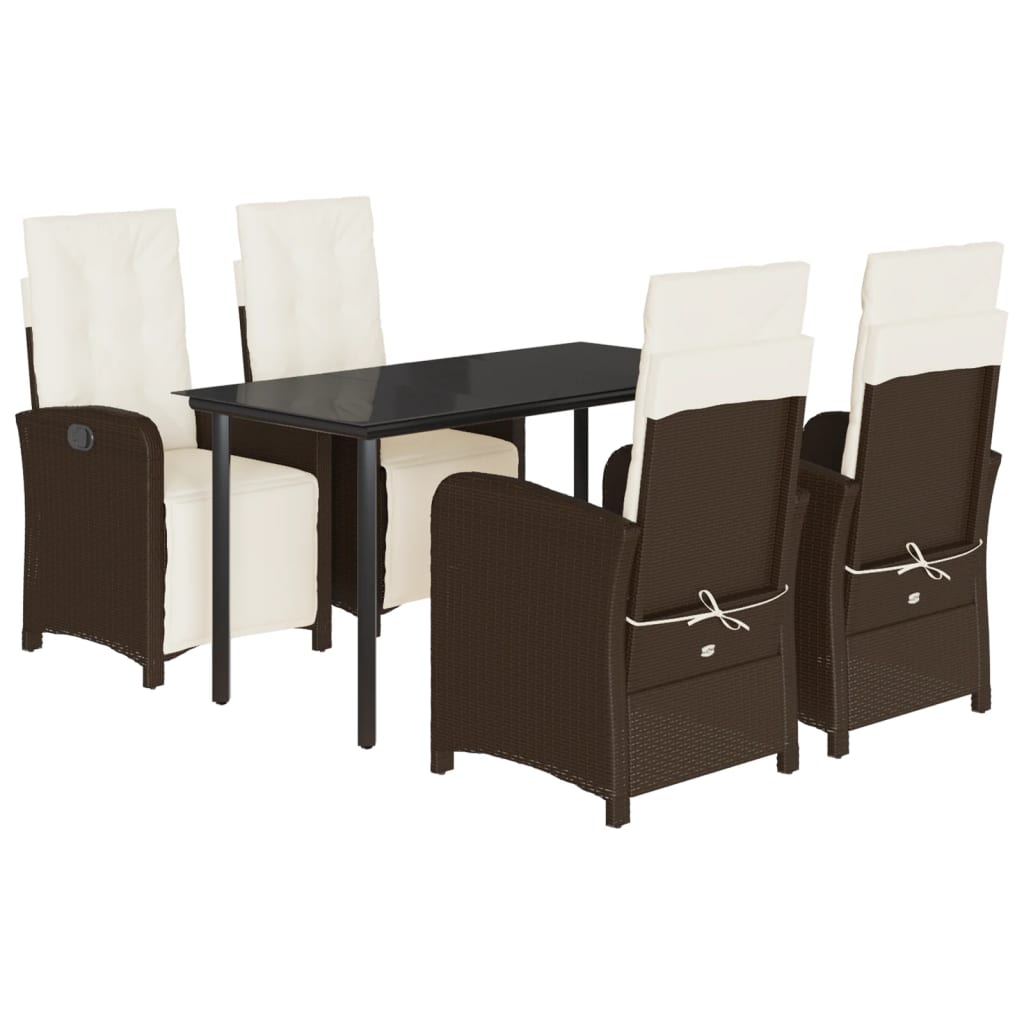 Ensemble à manger de jardin 5 pcs et coussins marron poly rotin