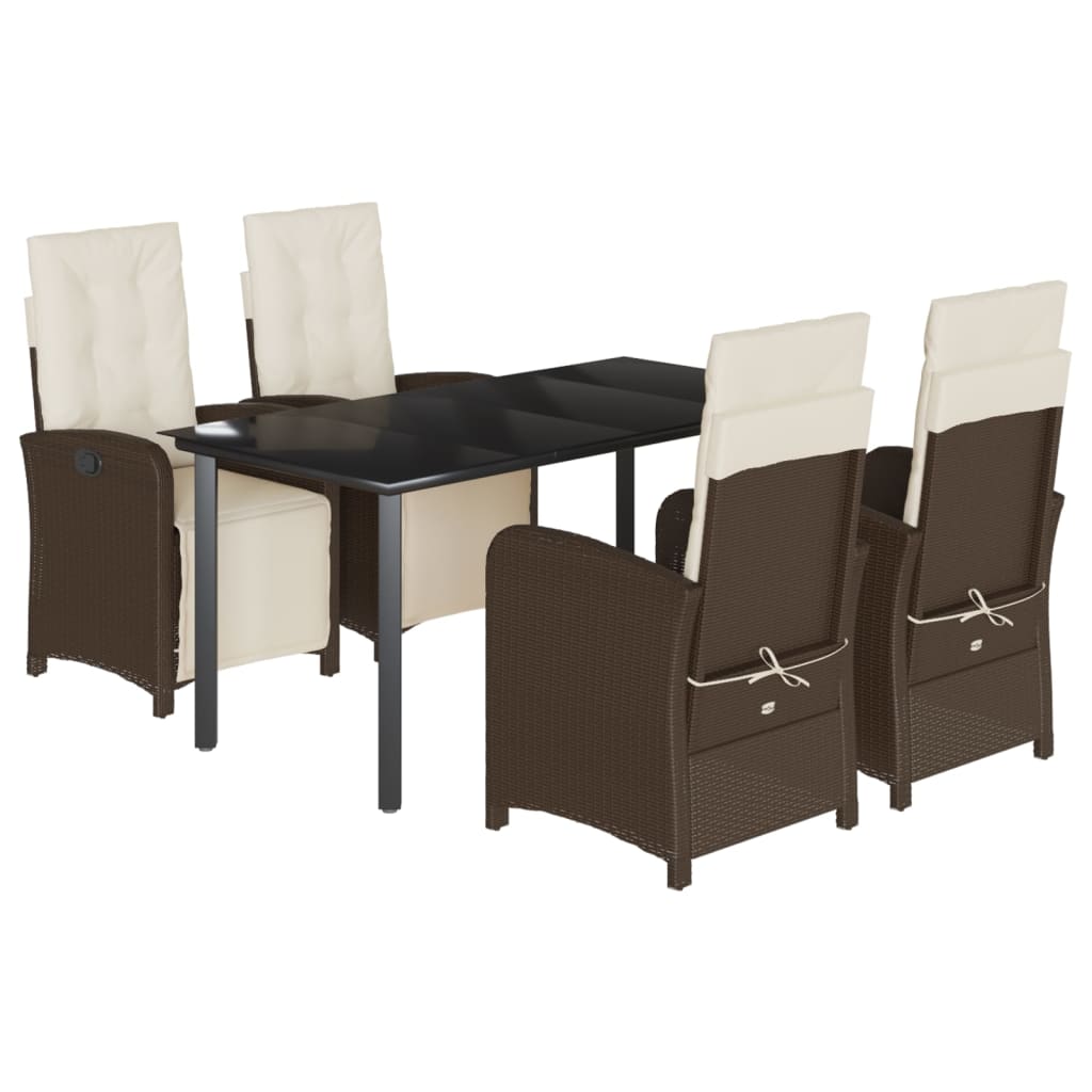 Ensemble à manger de jardin 5 pcs et coussins marron poly rotin