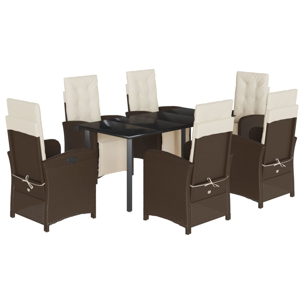 Ensemble à manger de jardin et coussins 7 pcs marron rotin