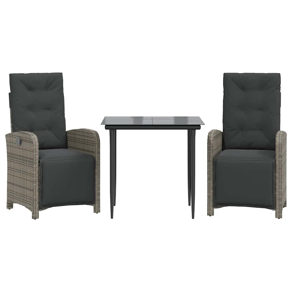 Ensemble de bistro 3 pcs avec coussins gris résine tressée - XIOS