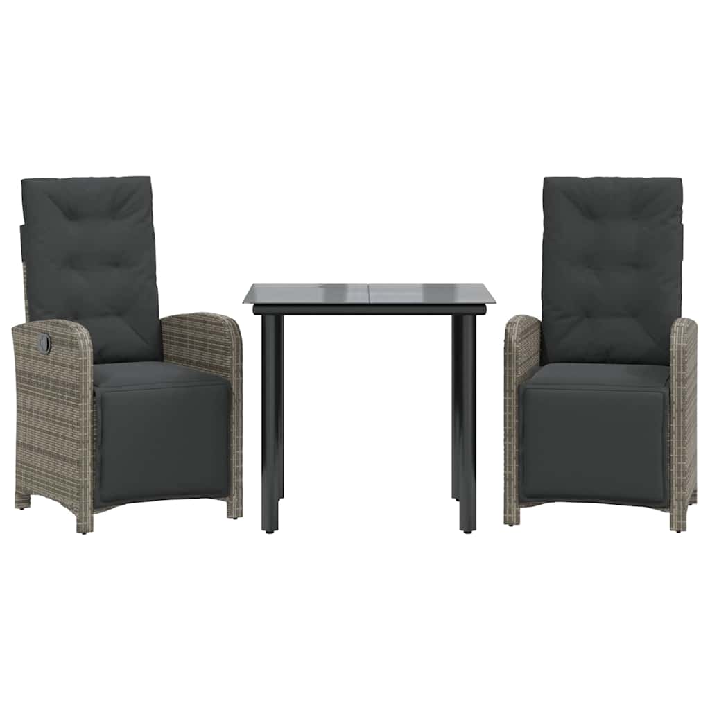 Ensemble de bistro 3 pcs avec coussins gris résine tressée - XIOS