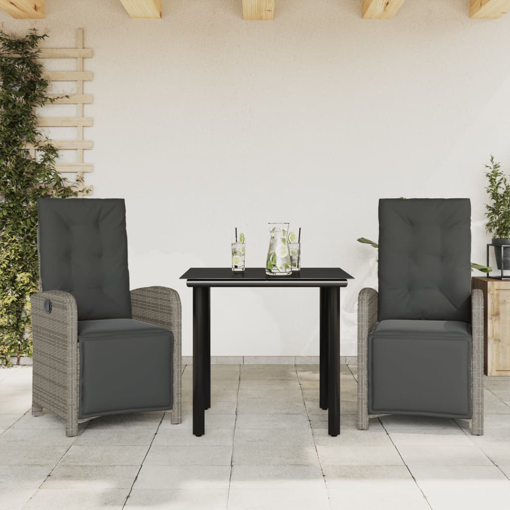 Ensemble de bistro 3 pcs avec coussins gris résine tressée