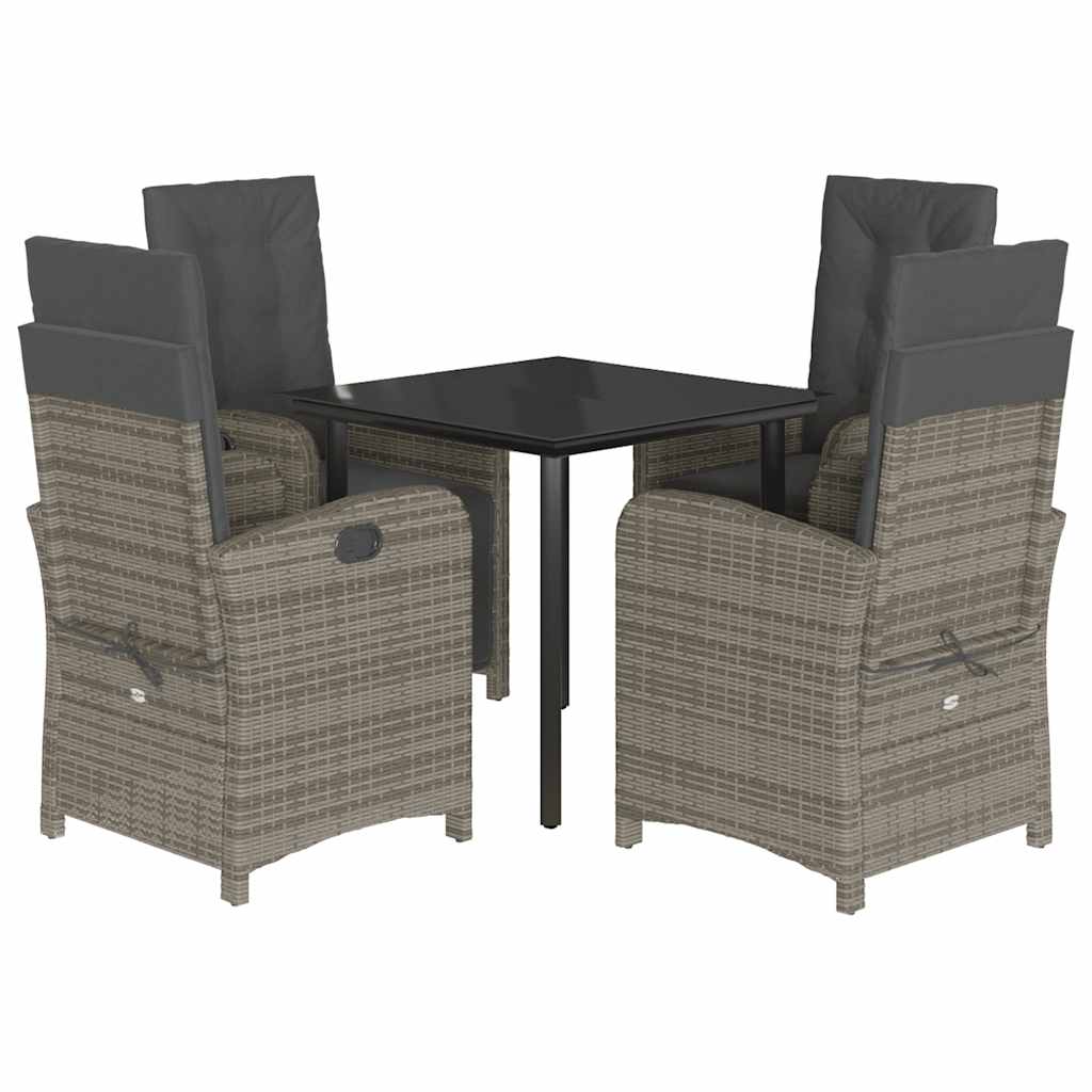 Ensemble à manger de jardin 5 pcs coussins gris résine tressée - XIOS