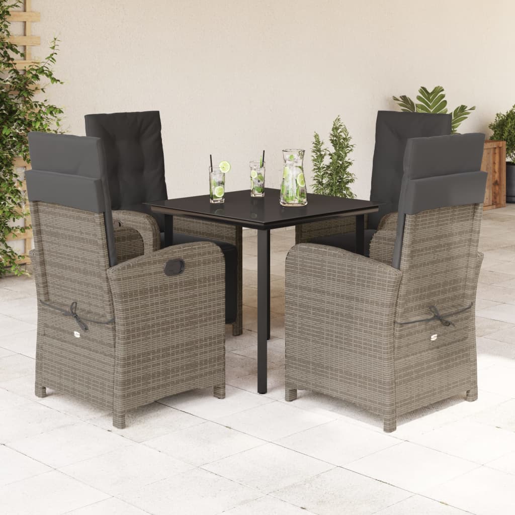 Ensemble à manger de jardin 5 pcs coussins gris résine tressée - XIOS